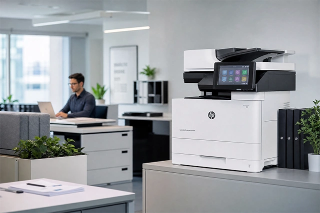 Técnico manuseando cartucho de toner novo em vez de recarga de cartucho de impressora