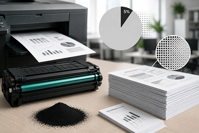 Cartuchos de toner coloridos alinhados: rendimento declarado x rendimento real na impressão corporativa
